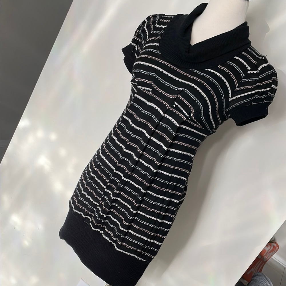 Chic Black and White Striped Sweater Dress